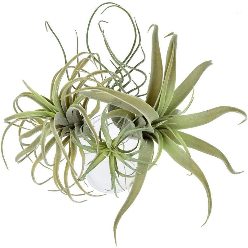 

4Pack Artificial Pineapple Grass Air Plants Fake Flowers Faux Flocking Tillandsia Bromeliads Home Garden Decor1, Green