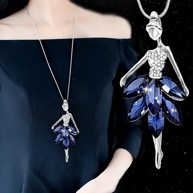 

Pendant Necklaces Fashion Blue Crystal Ballet Dance Girl Necklace Ballerina Classic Color Link Chain Jewelry Gifts