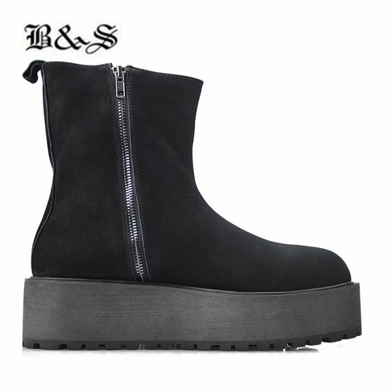 

Black& Street punk platform genuine leather suede leather catwalk fashion boots increasing high personalized black boots1, Leather inner