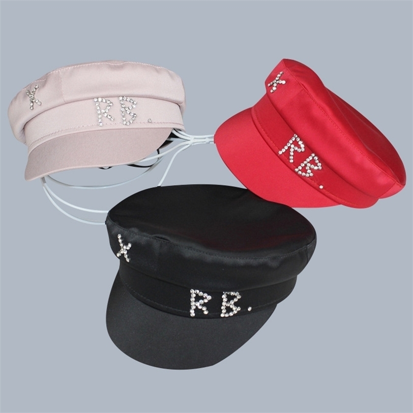 

Satin Diamond Letter sboy Cap Flat Militray Adjustable Beret Hats Gorras Gorra Mujer 211227, Khaki