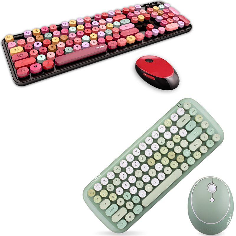 

MOFII Sweet Mixed Color 2.4Ghz Wireless Keyboard and Mouse Set & Cute Lovely for Girls (Multicolor Green