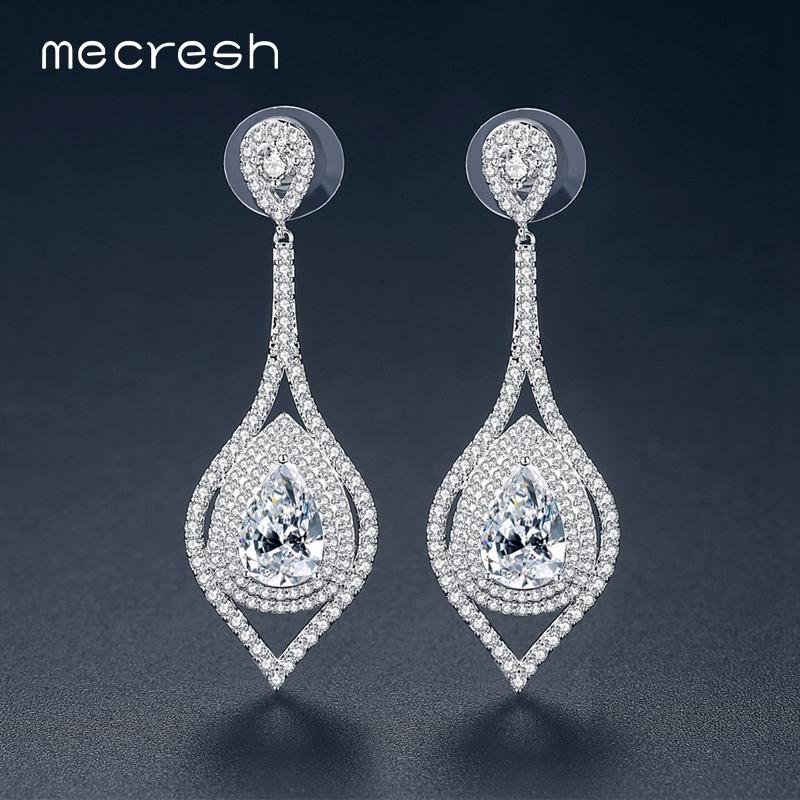 

Mecresh + Clear Tear Drop Cubic Zirconia Women Wedding Earrings Jewelry 2020 Leaf Color Bridal Hanging Earrings EH1129