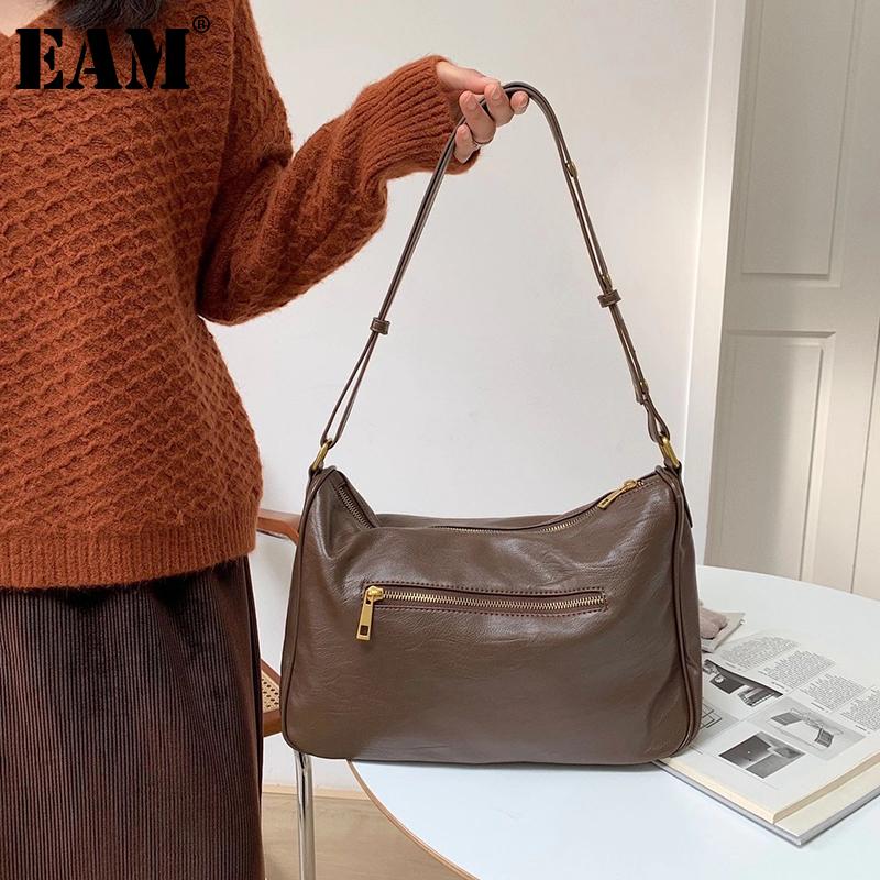 

[EAM] Women New Soft Brief PU Leather Personality All-match Large Capacity FemaleCrossbody Shoulder Bag Fashion 2021 18A1518, Black