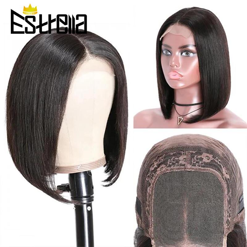

Brazilian Hair 100% Human Hair Wigs Straight Bob Wig Natural Color Remy 4X4 Lace Closure Human Wigs 150% Density Estrella