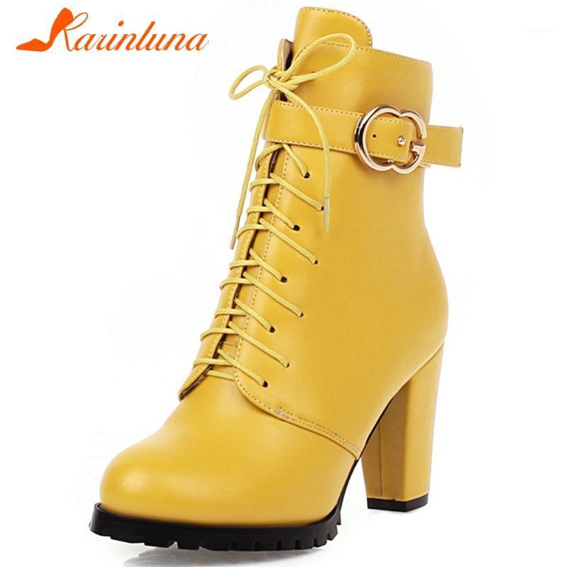 

KARIN New Brand Plus Size 32-48 Female Boots Cross Tied High Heels With Buckle Solid Boots Woman Office Concise Shoes Woman1, Black