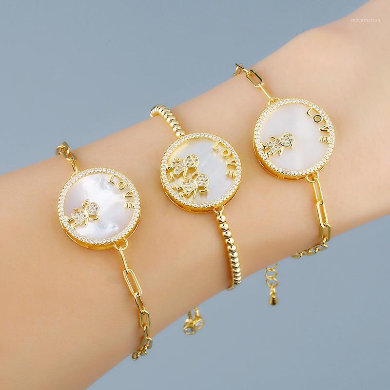 

FLOLA Gold Boy Girl Kids Charm Bracelets For Women Crystal Round Friendship Bracelets Cubic Zirconia Couple Jewelry Gift brtc421