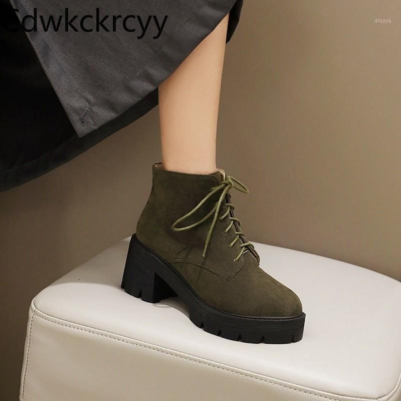 

winter The New fashion British style Lace boots black ArmyGreen brown Round head Handsome High heels Women boots1