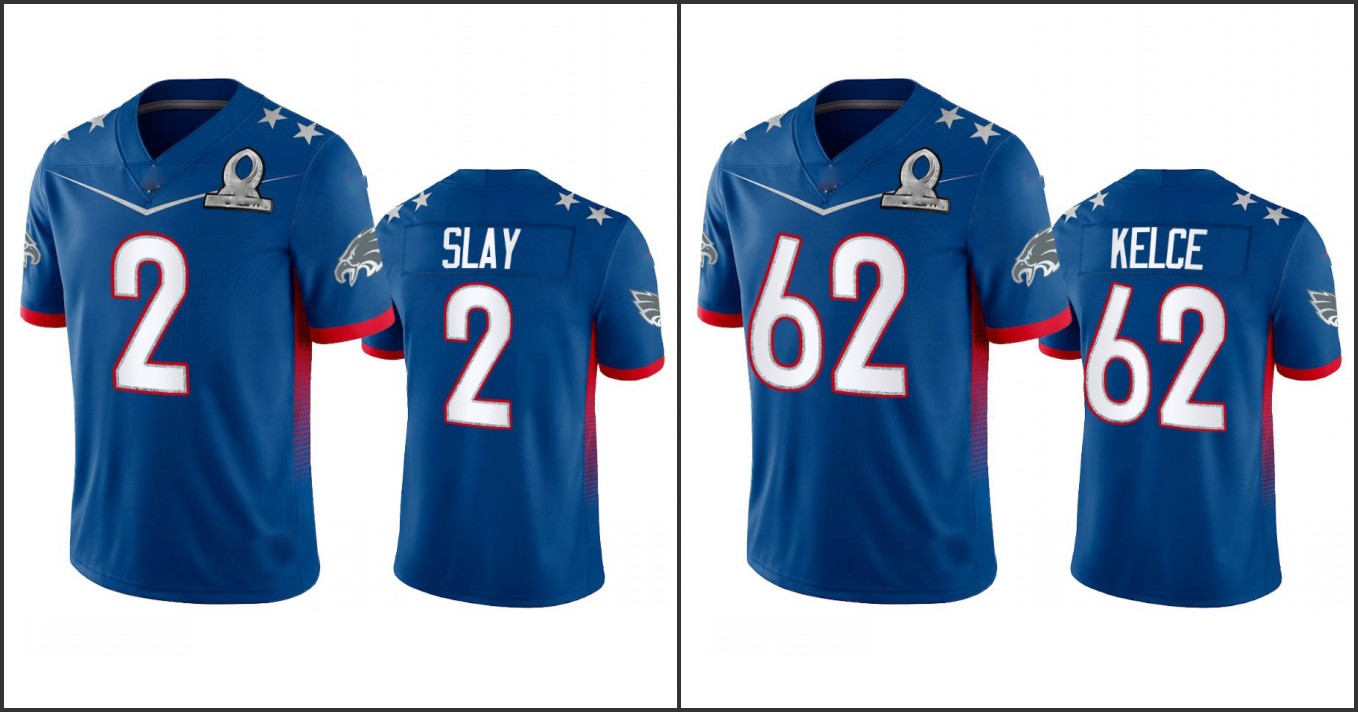 

PhiladelphiaEaglesMen #2 Darius Slay 62 Jason Kelce Women Youth Royal Game 2022 NFC Pro Bowl Jersey