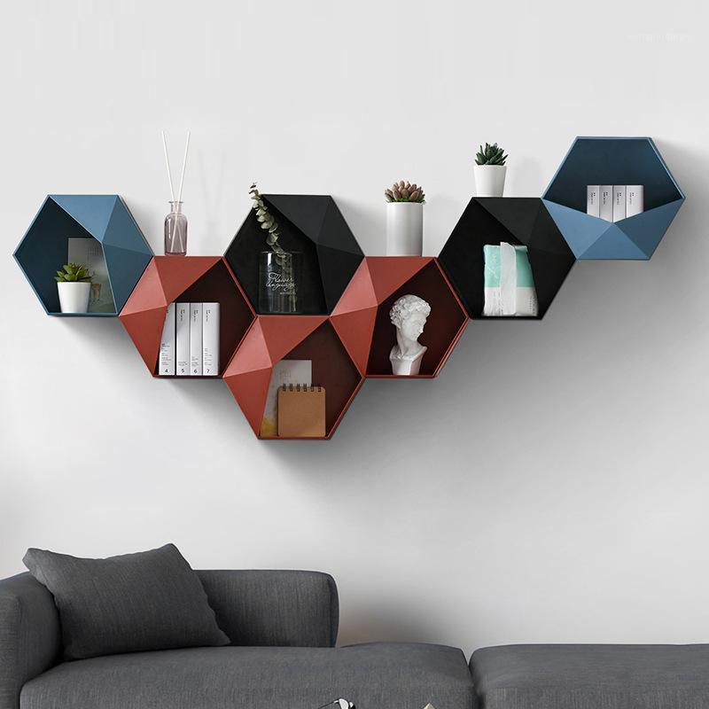 

Nordic Living Room wall-mounted Geometric Punch-free Wall Decoration Bathroom Shelf Living Room Decoration Hexagon Storage Rack1