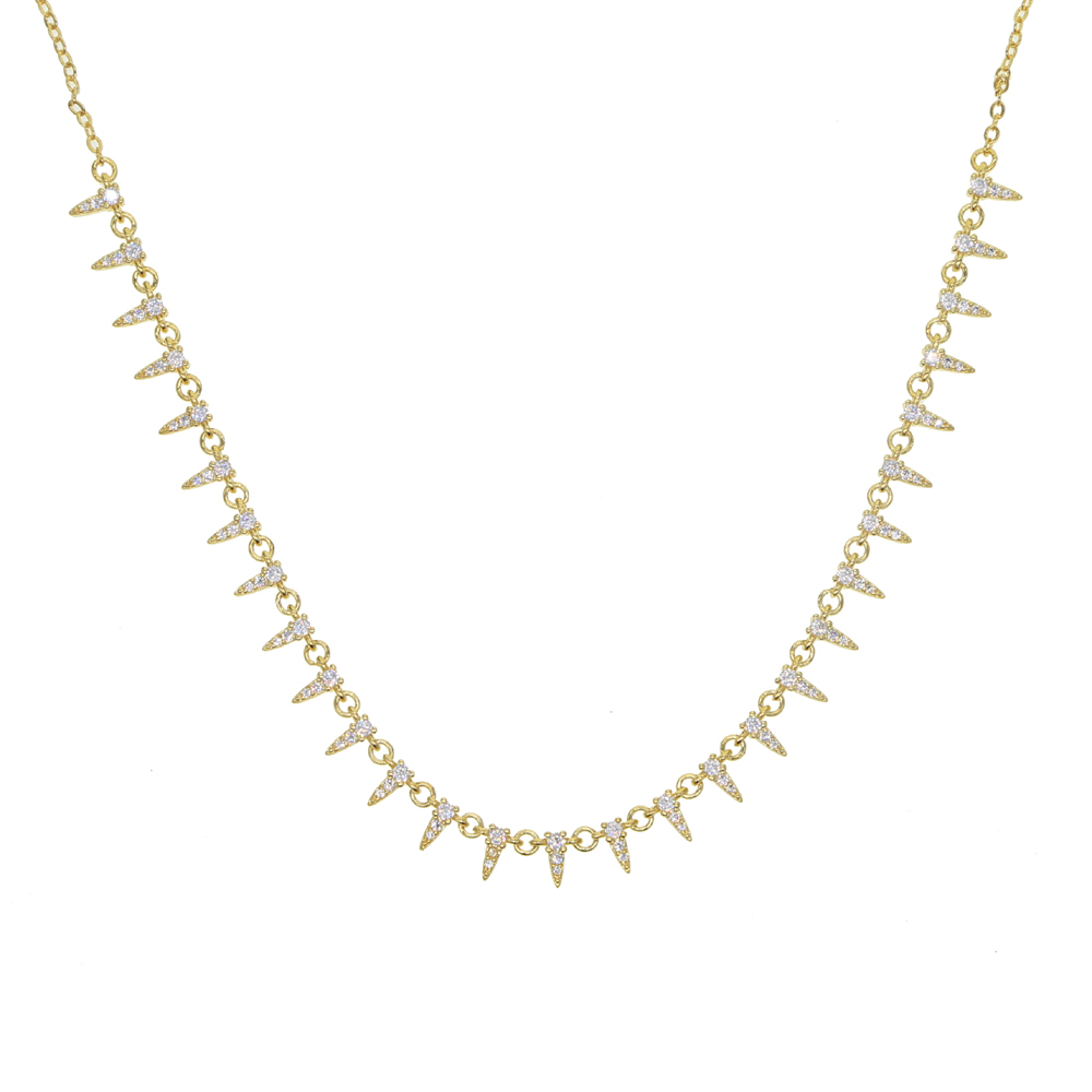 

2019 NEW christmas gift Factory wholesale micro pave full cubic zirconia spike punk bling white cz 35+10cm chain choker necklace Y0124, Golden;silver