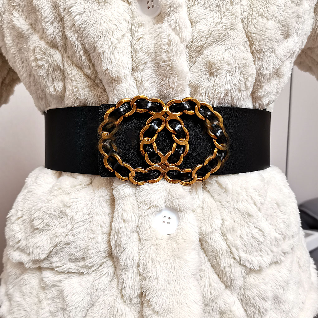New Korean Style Windbreaker Elastic Waistband Button Decoration Wide Belt Ladies Belts Alloy Buckle Belt Dress Women Accessory