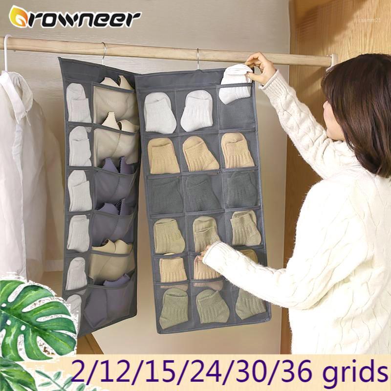 

2/12/15/24/30/36 grids Double Sided Hanging Organizers Oxford Multifunction Socks Underwear Toy Sundries Sorting Storage Bag1, Gray 2 grid