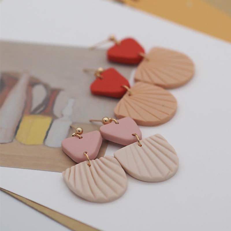 

Hoop & Huggie Handmade Polymer Clay Earrings Geometric Drop Pendant Elegant Morandi Color Statement