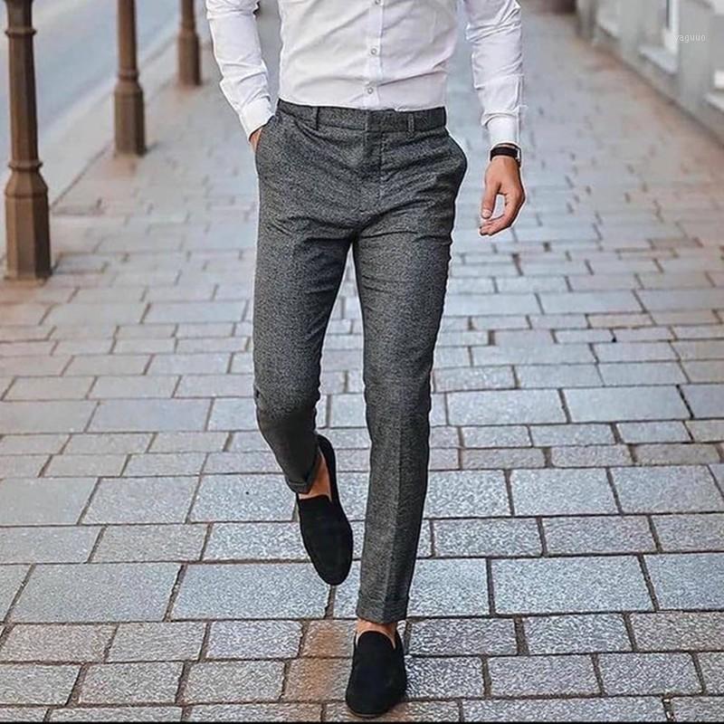 

Men's Suits & Blazers 2021 Gentleman Grey Stretch Slim Fit Wedding Pants Mens Skinny Social Classic Trousers Dark Blue Elegant Dress Black1, Black