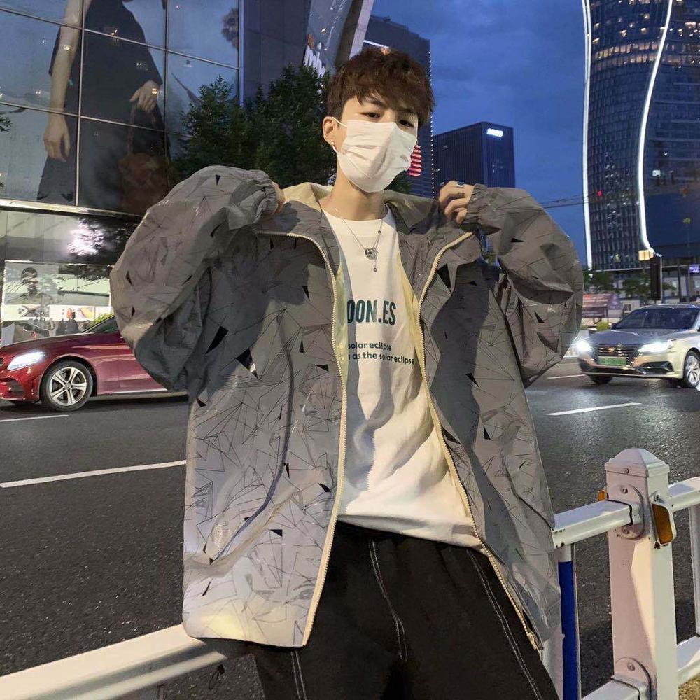 

Winter Reflective Hoodie Sweatshirt Loose Casual Zipper Jacket Long Sleeve Pullover Loose Harajuku Winter Tops Streetwear Males