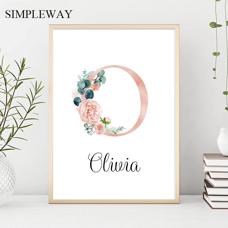 

Custom Personalized Name Poster Floral Letter Art Canvas Print Baby Nursery Wall Picture Painting Kids Girl Bedroom Decoration