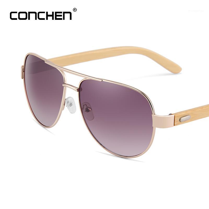 

CONCHEN Wooden Sunglasses Pilot Metal Frame Bamboo Sunglasses For Women1