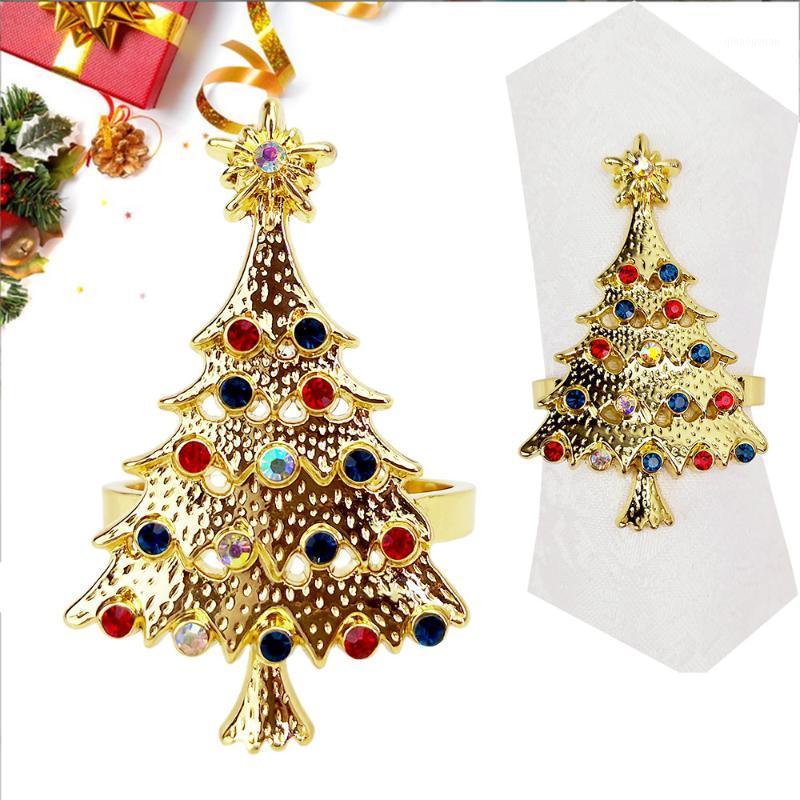 

1 PCS New Diamond Christmas Tree Napkin Ring Golden Napkin Button Christmas Ring Rings1