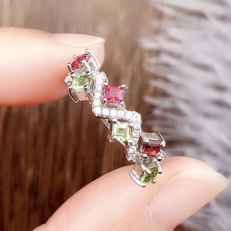 

Cluster Rings Per Jewelry Natural Real Tourmaline Square Ring 0.15ct*6pcs Gemstone 925 Sterling Silver Fine R205187, Golden;silver
