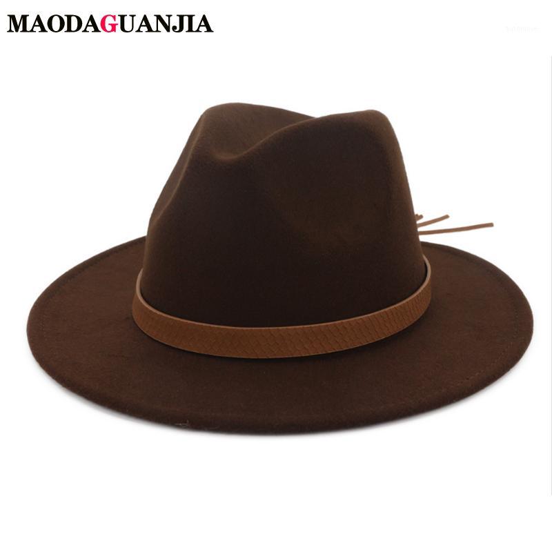 

New High Quality Womens Felt Hat Fedoras Big Brim Hats For Women British Style Vintage Hats Lady Flat Brim Fedoras 20201
