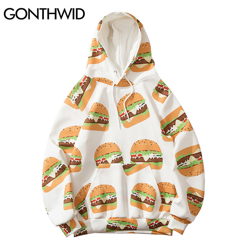 

Thin Hooded Sweatshirts Streetwear Hip Hop Hamburger Print Hoodies Mens Harajuku Fashion Casual Tops Coats Outwear Male, Kg-1