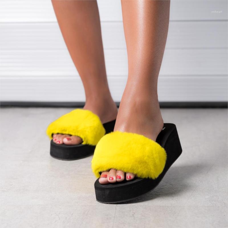 

New Fashion Female Casual Slipper Flip Flop Slippers Womens Zapatos Mujer Ladies Slip On Sliders Fluffy Faux Fur1, White