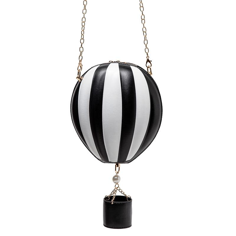 

Women Bags Hot-Air Ballon Personality Funny Handbags Creative Chain Shoulder Bags Circular Cross Body Messenger Bag Cartoon, Black