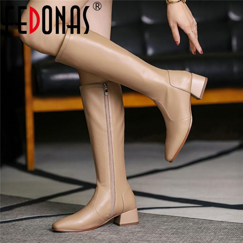 

FEDONAS Fashion Winter Knee High Boots Wide Calf Side Zipper Thick Heels Shoes Woman Autumn Winter Wedding Basic Slim Long Shoes, Blackr