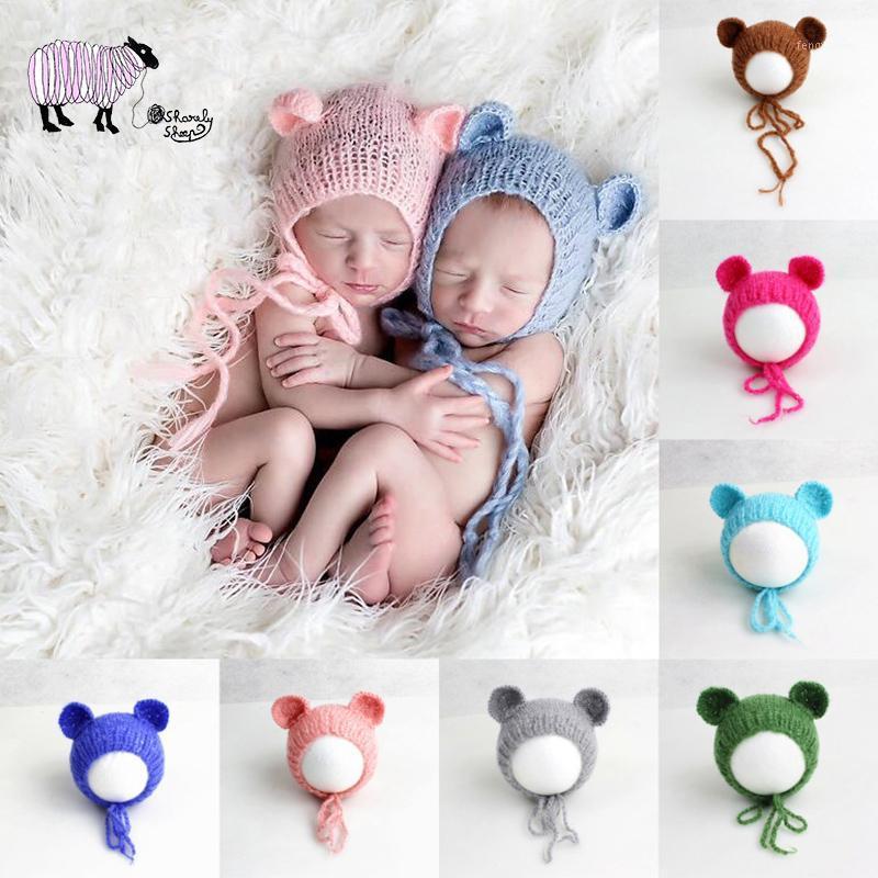 

Newborn Baby Girl Boy Mohair Bear Hat Photography Props Baby Photo Shoot Studio Posing Props Caps Infant fotografia Accessories1, White