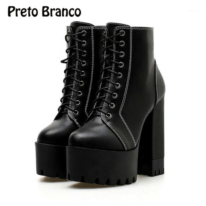 

Boots PRETO BRANCO 2021 Spring Women Platform Autumn Winter Simple Line High-heeled Thick Ankle Shoes Woman1, Black