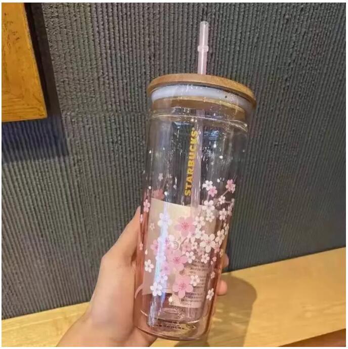 

Starbucks Mugs Pink Sakura Large Capacity Glass Accompanying Cup with Straw Cups 0306