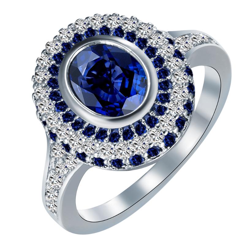

Hainon Silver Color Engagement Rings New Vintage Royal Blue Zircon Jewelry Wedding Gift for Women Luxury Promise Rings