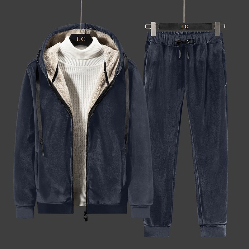 

Mens Suit Men Winter Sets Plus Velvet Warm Mens Hoodies+ Pants Suit Man Hooded Sweatshirt Casual Tracksuits Male Fashion Suits, Black