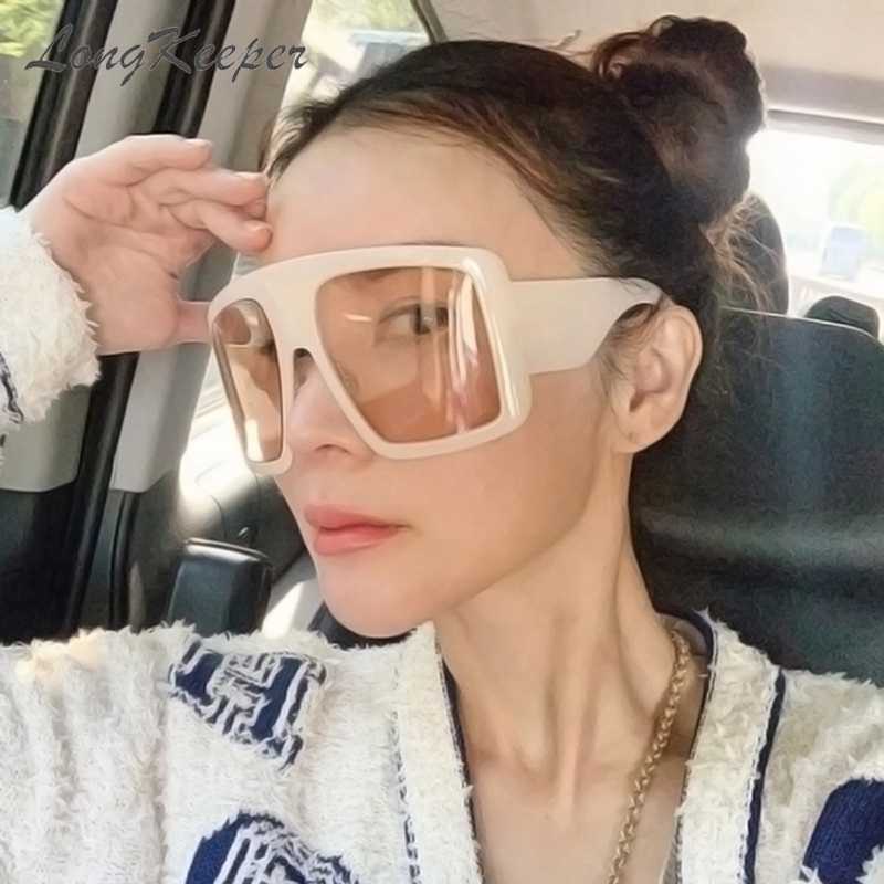 

LongKeeper Large Flat Top Oversized Sunglasses Women Men Big Square Driving Goggle Thick Frame Sun Glasses Oculos Masculino