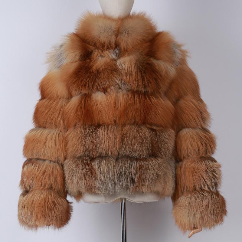 

Natural New Arrival Ladies Red Jacket Stand Collar Long Sleeve Women Real Fur Outwear, As picture