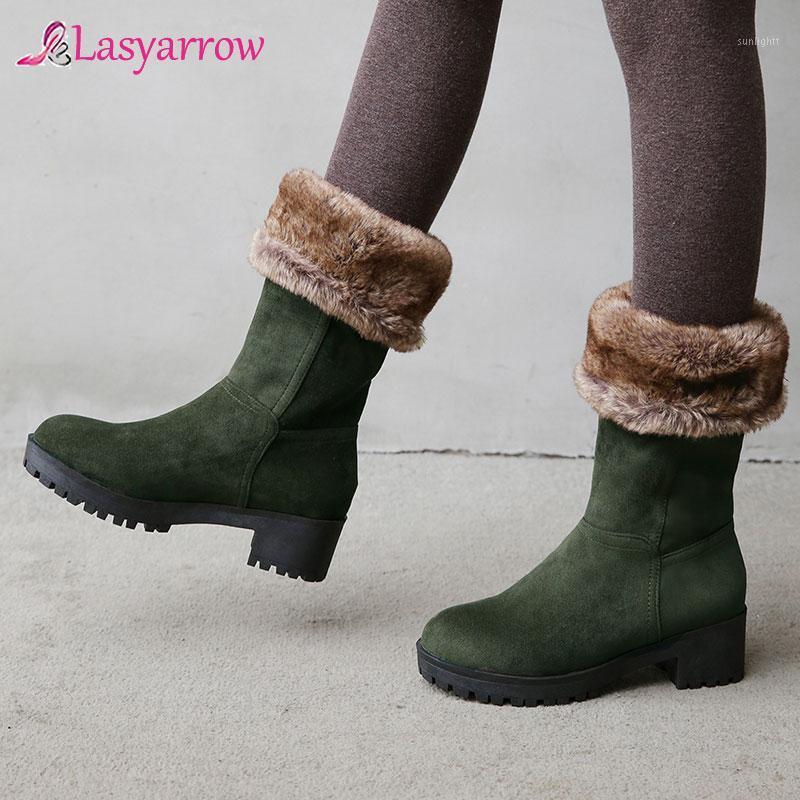 

Lasyarrow new fashion Hot Sale 2020 Big Size 43 Chunky Heels Ankle Boots Woman Shoes Slip On Add Fur Winter Snow Boots Female1, Black
