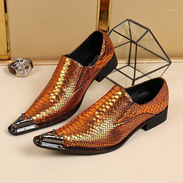 

Italy Brand Fashion Men Party Wedding Shoes Handmade Loafers Men Snakeskin Leather Shiny Gold Dress Shoes Large Sizes 131, As picture