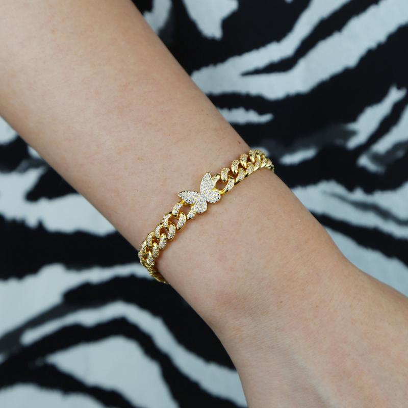 

Charm Bracelets 2021 Selling Butterfly Design Hip Hop Bracelet Micro Pave Cz Cuban Link Chain Animals Jewelry