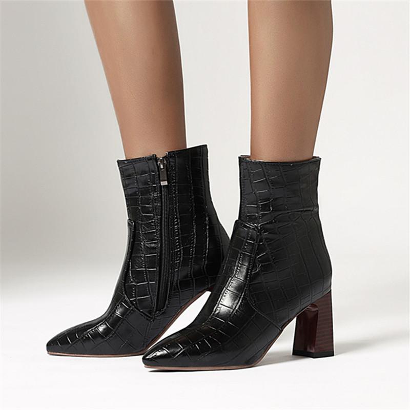 

2021Autumn Women Boots Pu Leather High Heel Ankle Boots Pointed Toe Winter Cowboy Fashion Western Black blue yellow1, Yellow