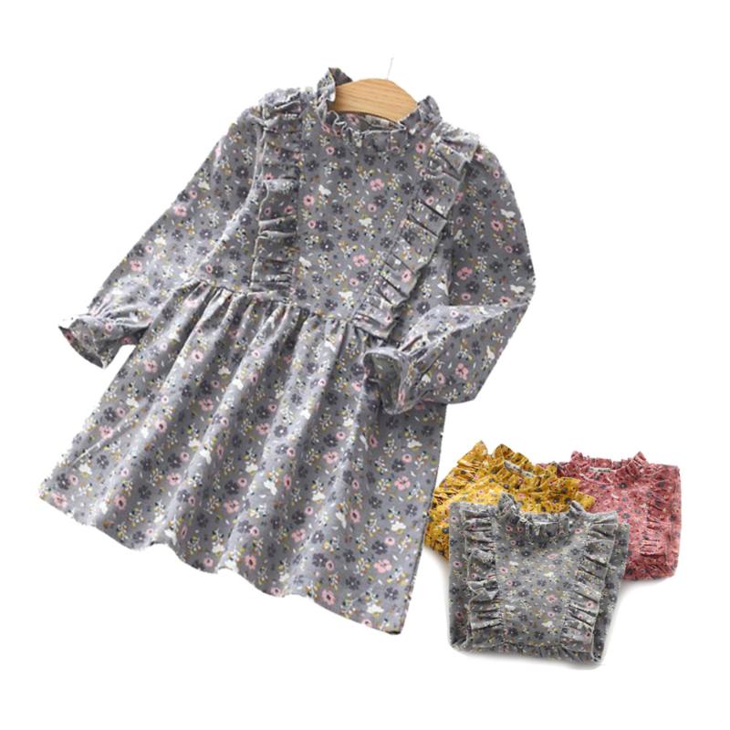 

2020 Autumn Girls Princess Dress Winter Cotton Dresses For Kids Floral Dress Long Sleeve Baby Costume, Girl yellow