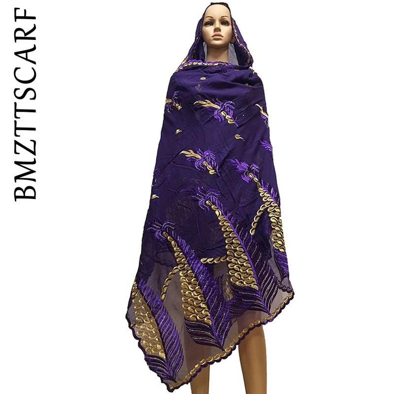 

African Scarfs Muslim Embroidery Soft Cotton match Net Big Size Scarf for Wraps Shawls BM659
