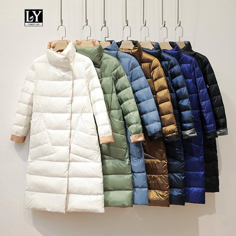 

Ly Varey Lin Winter Light Ultra Sided Down Long Jacket Turtleneck Double Breasted Warm Parkas Snow Plus Size 3xl Outwear, Black