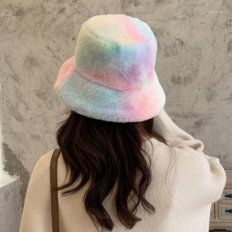 

Wide Brim Hats Winter Bucket Hat For Women Female Lady Fashion Tie-Dyeing Warm Plush Woman Panama Cap1, Style 3