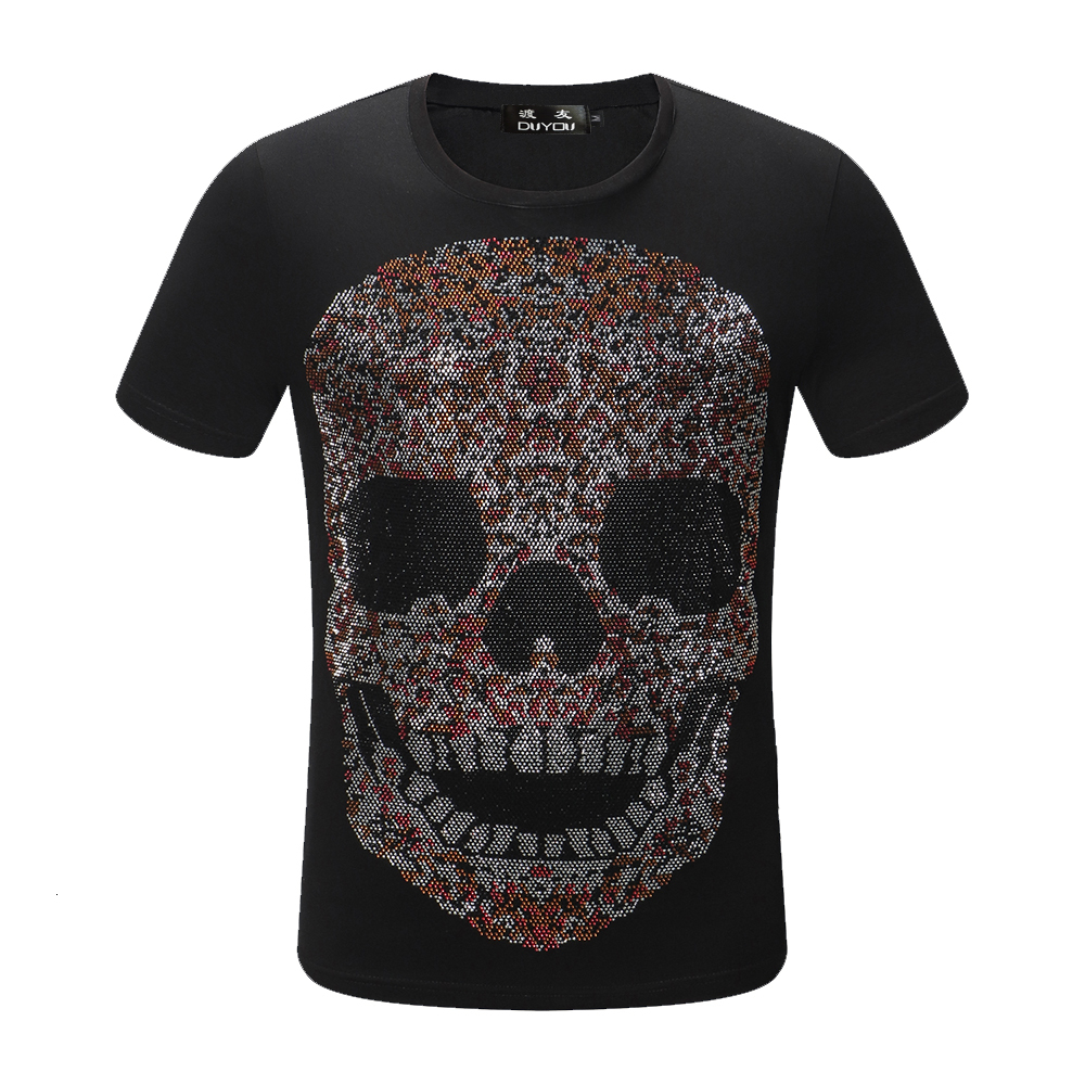 

Pp Bag Designer Shirt Men's Summer New T-shirt Men 100% Cotton Skull High Quality Tops Casual Tshirt Od9e, Black