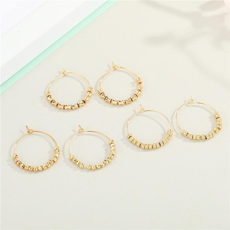 

1Pair New Vintage Bamboo Multiple Bead Hoop Earrings For Women European Fashion Shiny Round Circle Earrings Female Jewelry E332