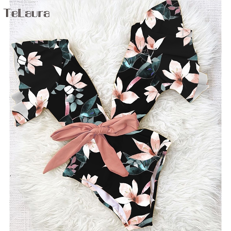 

New Sexy One Piece Swimsuit Women Swimwear Push Up Monokini Ruffle Swim Bandage Bathing Suit Summer Beach Wear Female Y200824, 19356b4