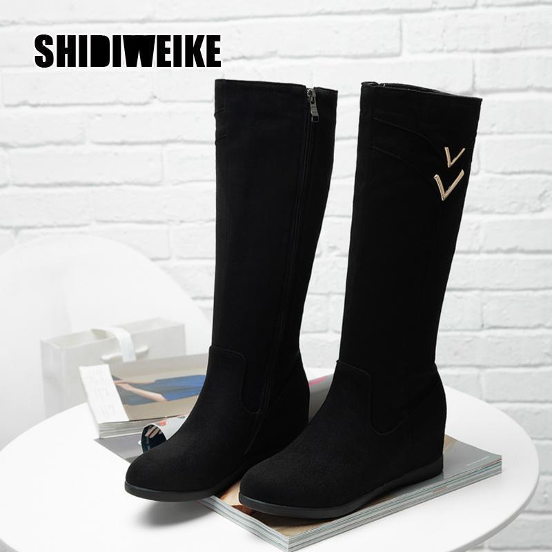 

2020 fashion Women Boots Winter Suede Side zipper Round Toe High Boots Knee-High Metal decoration Shoes v7391, Black