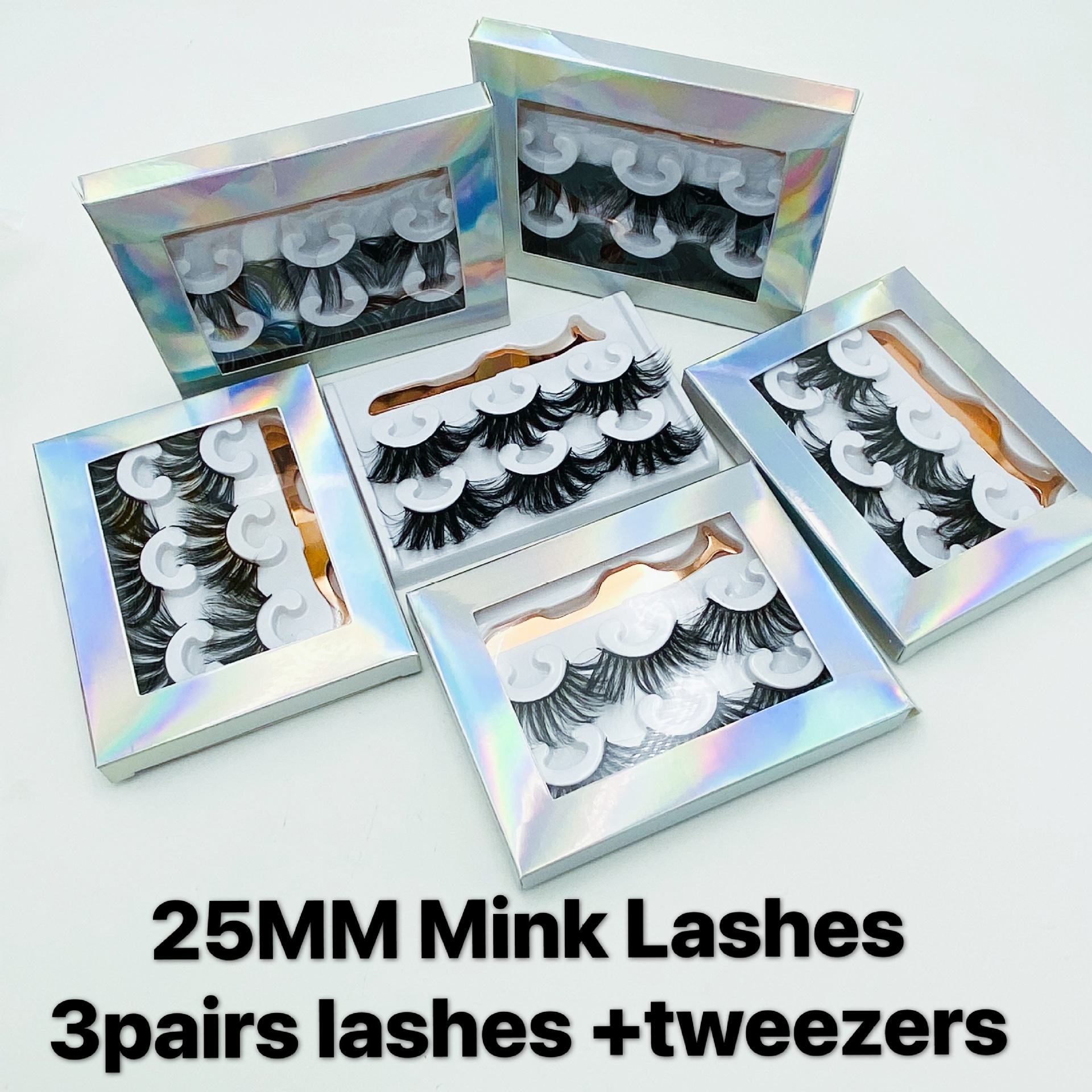 

25mm Mink Eyelashes Dramatic Long Wispies Fluffy Eyelash 5D 3 Pair Lashes Thick Faux Eyelashes With Tweezers In Box 6 Styles Newest Eyelash
