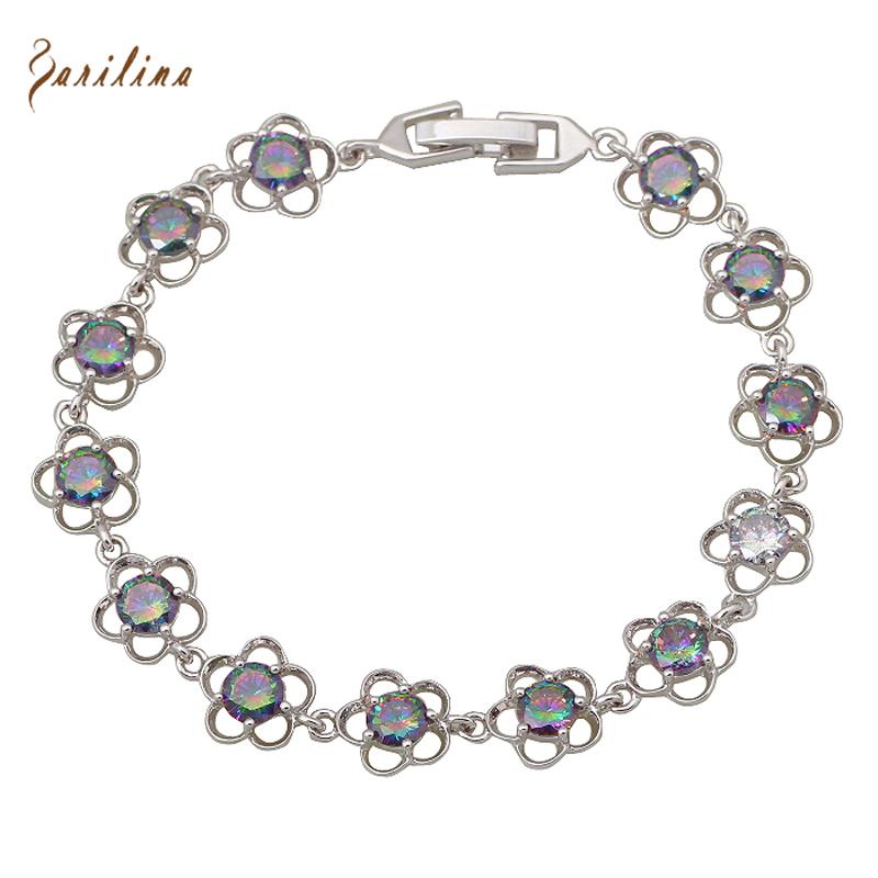 

Charm Bracelets Fine Jewelry Silver Color & Bangles Rainbow Cubic Zirconia Fashion 17.5cm 6.89 Inch B222