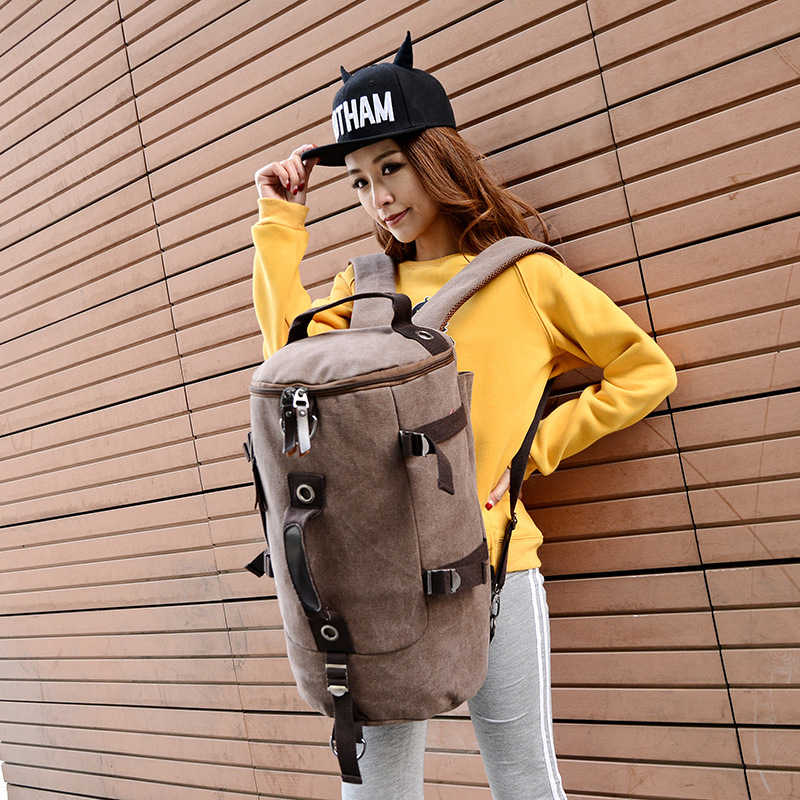 

2018 New Travel Climbing Women Sport Canvas Barrel Large Capacity Belt Backpack Outdoor 5colors